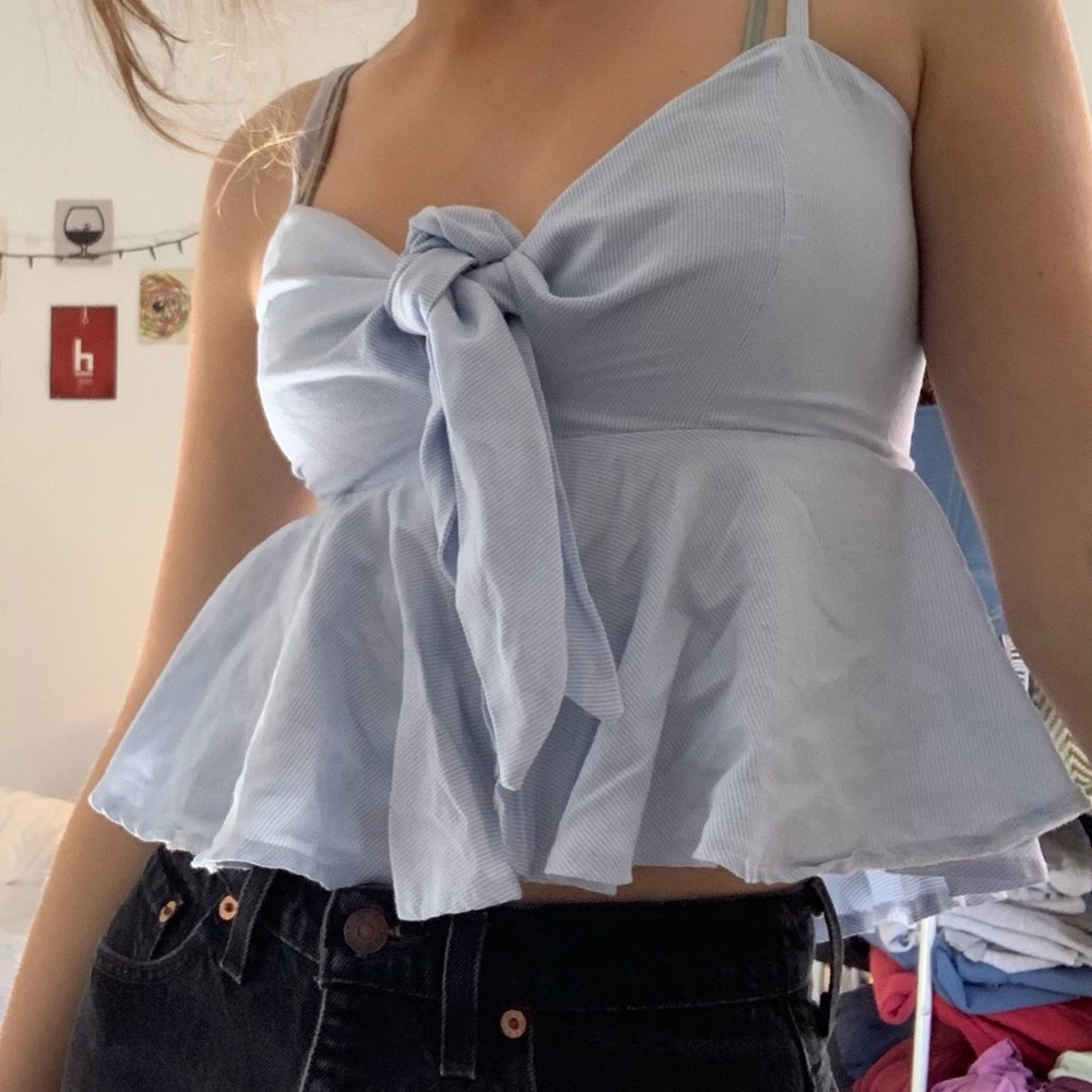 blue and white stripped tank top